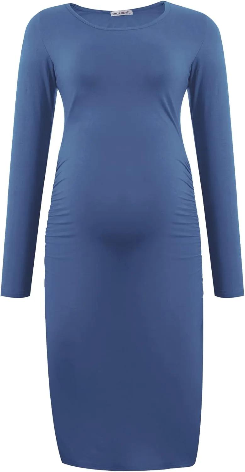 Smallshow Women's Long Sleeve Maternity Dress Ruched Pregnancy Clothes