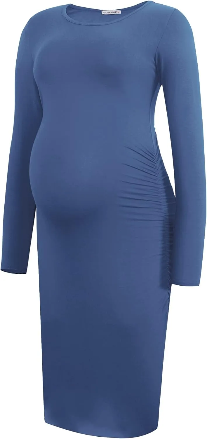 Smallshow Women's Long Sleeve Maternity Dress Ruched Pregnancy Clothes