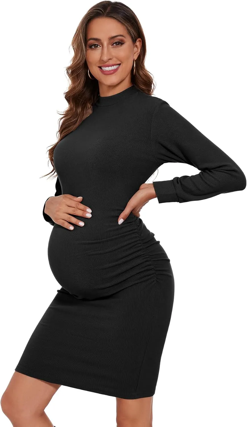 Smallshow Women's Materntiy Dress Long Sleeve Knit Crew Neck Pregnancy Clothes