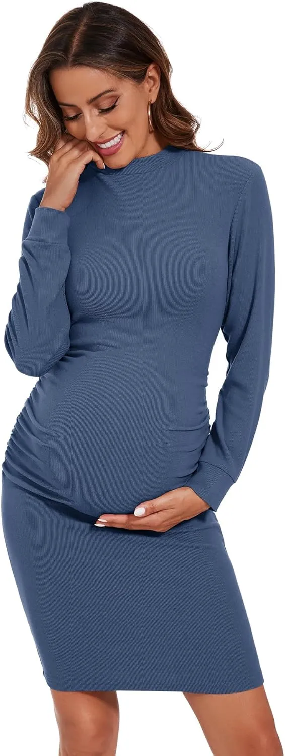 Smallshow Women's Materntiy Dress Long Sleeve Knit Crew Neck Pregnancy Clothes