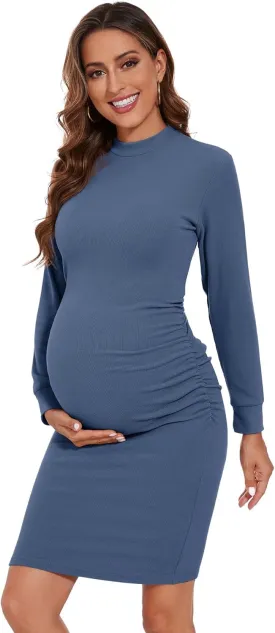 Smallshow Women's Materntiy Dress Long Sleeve Knit Crew Neck Pregnancy Clothes
