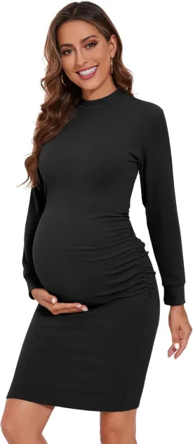 Smallshow Women's Materntiy Dress Long Sleeve Knit Crew Neck Pregnancy Clothes