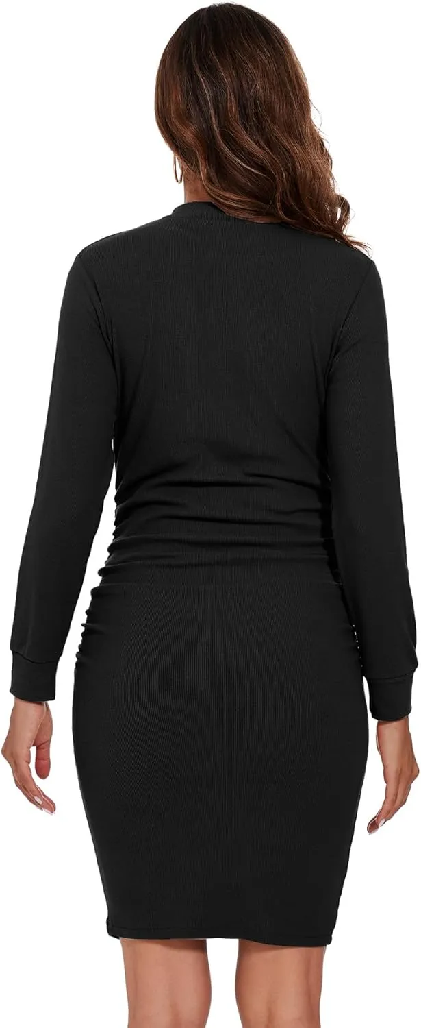 Smallshow Women's Materntiy Dress Long Sleeve Knit Crew Neck Pregnancy Clothes