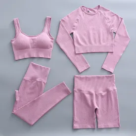 Solid Color Stretch Sports Suit Four-piece Set