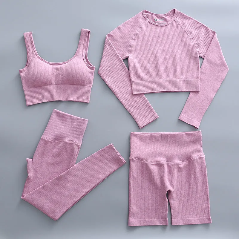 Solid Color Stretch Sports Suit Four-piece Set