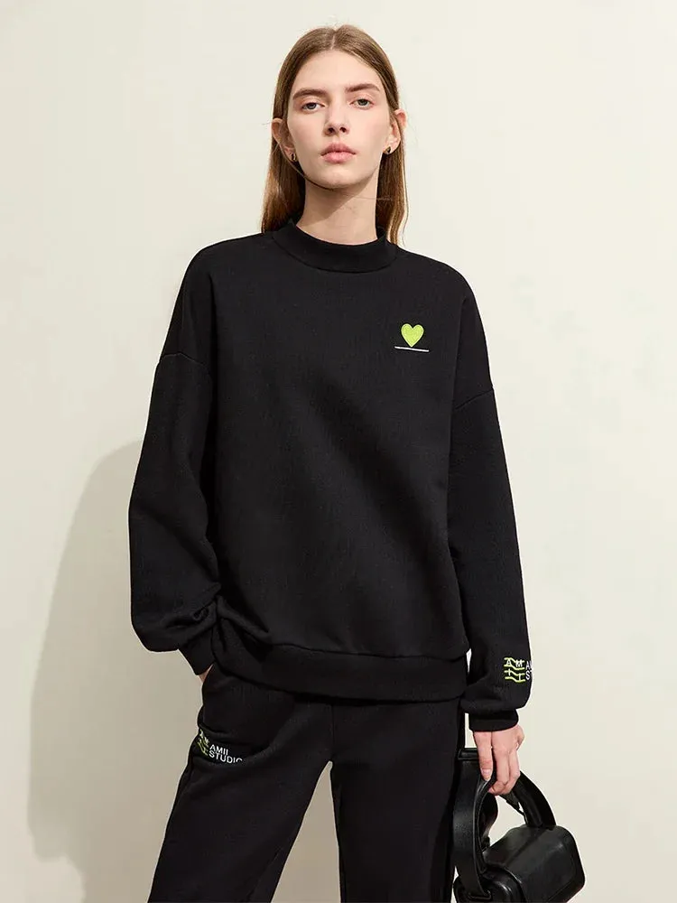 Sporty Color Collision Embroidery Sweater Casual Pants Female Padded Separately