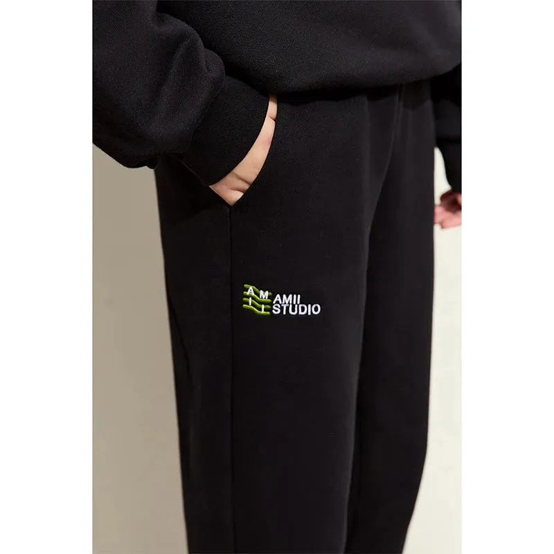 Sporty Color Collision Embroidery Sweater Casual Pants Female Padded Separately