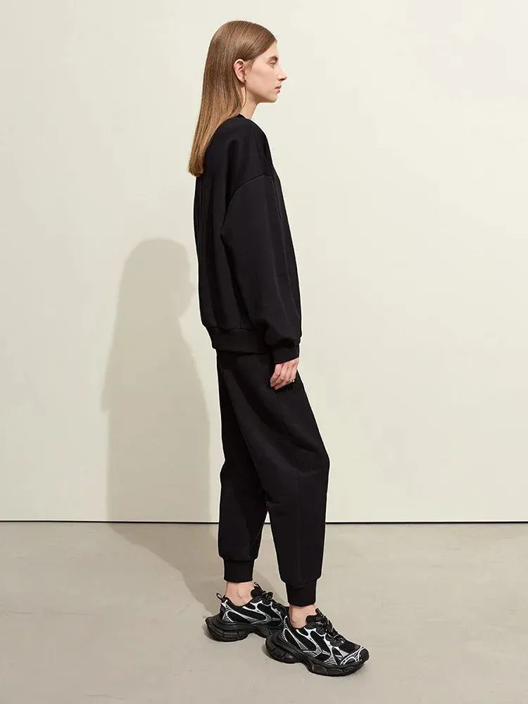 Sporty Color Collision Embroidery Sweater Casual Pants Female Padded Separately