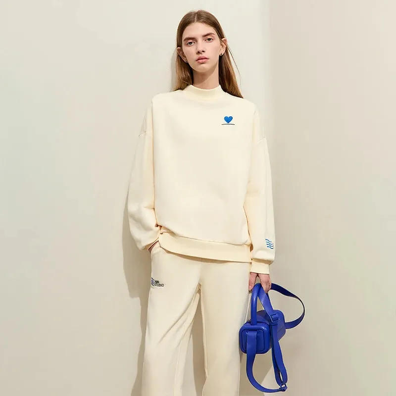 Sporty Color Collision Embroidery Sweater Casual Pants Female Padded Separately