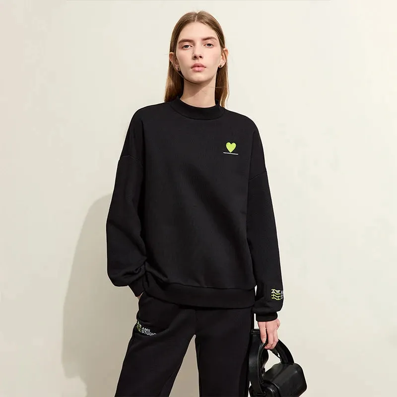 Sporty Color Collision Embroidery Sweater Casual Pants Female Padded Separately
