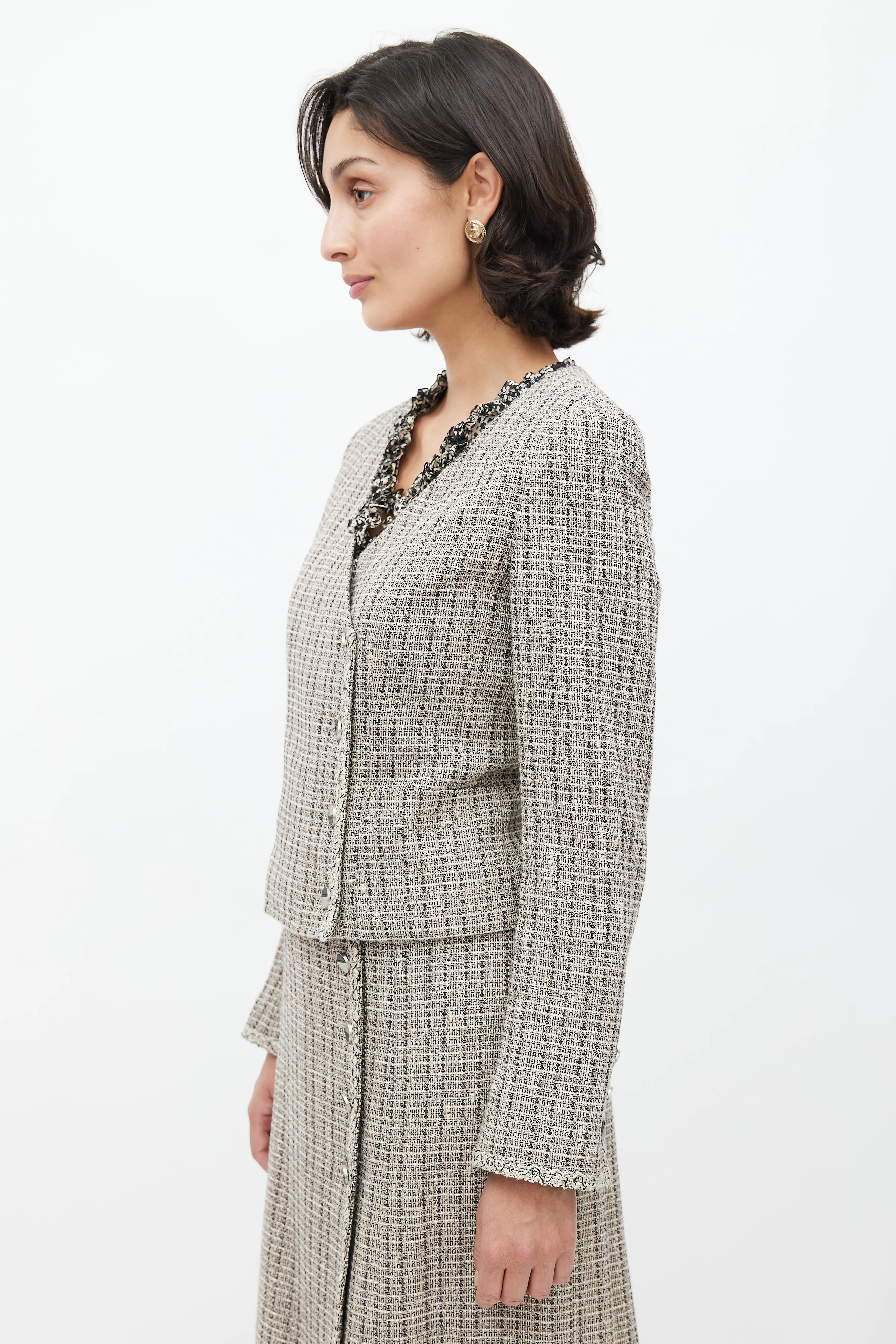 Spring 2003 Black & Cream Tweed Skirt Suit