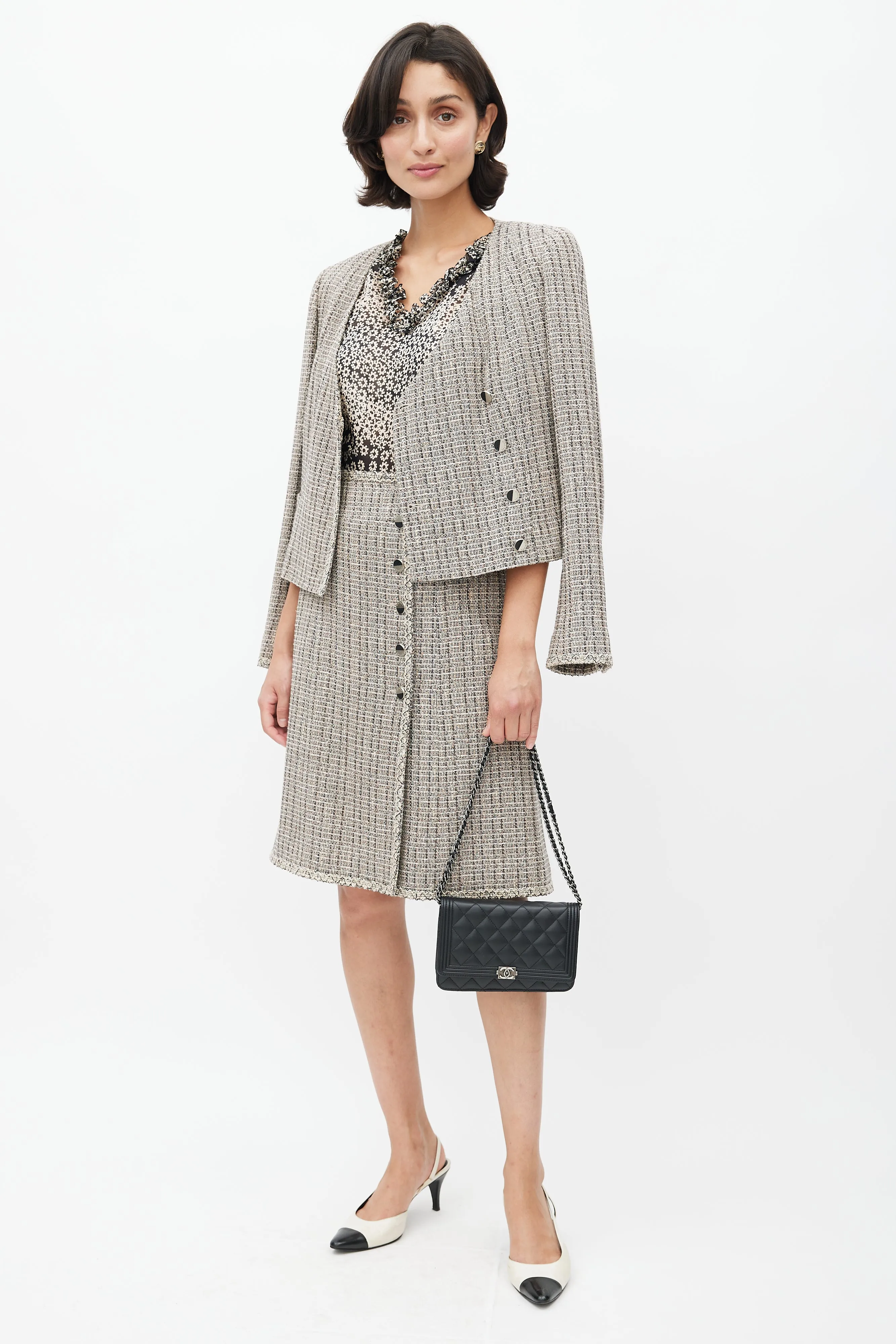 Spring 2003 Black & Cream Tweed Skirt Suit