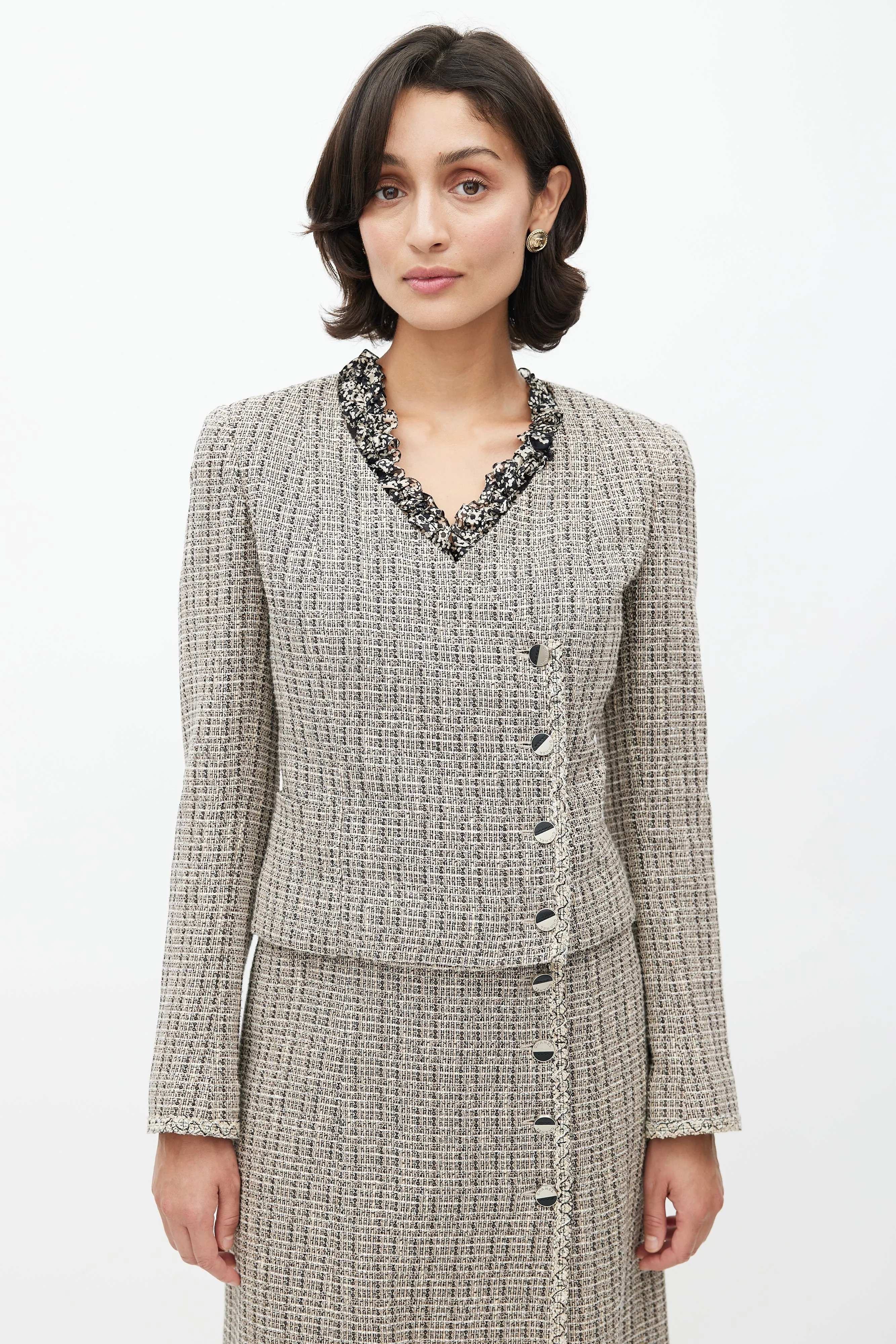 Spring 2003 Black & Cream Tweed Skirt Suit