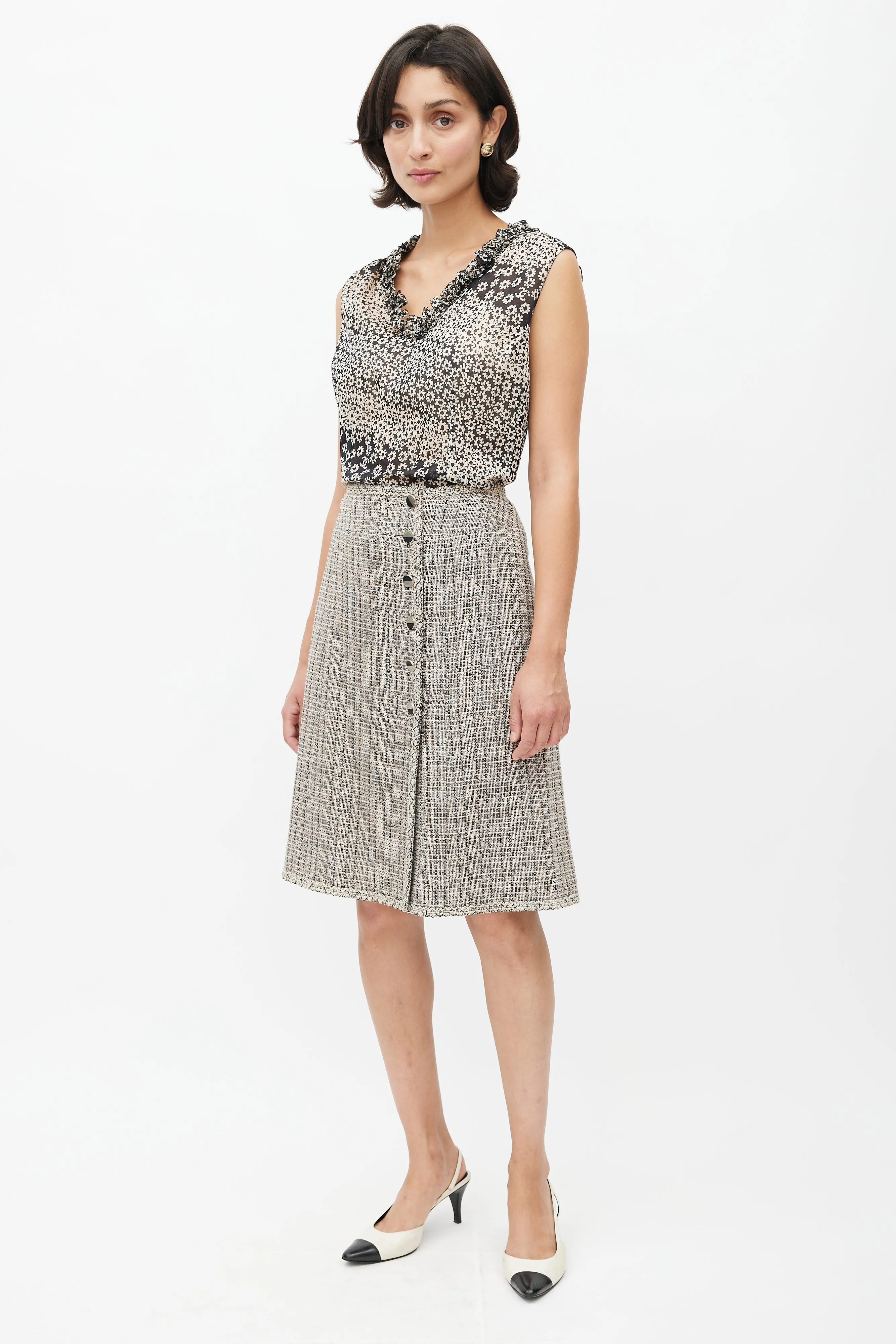 Spring 2003 Black & Cream Tweed Skirt Suit