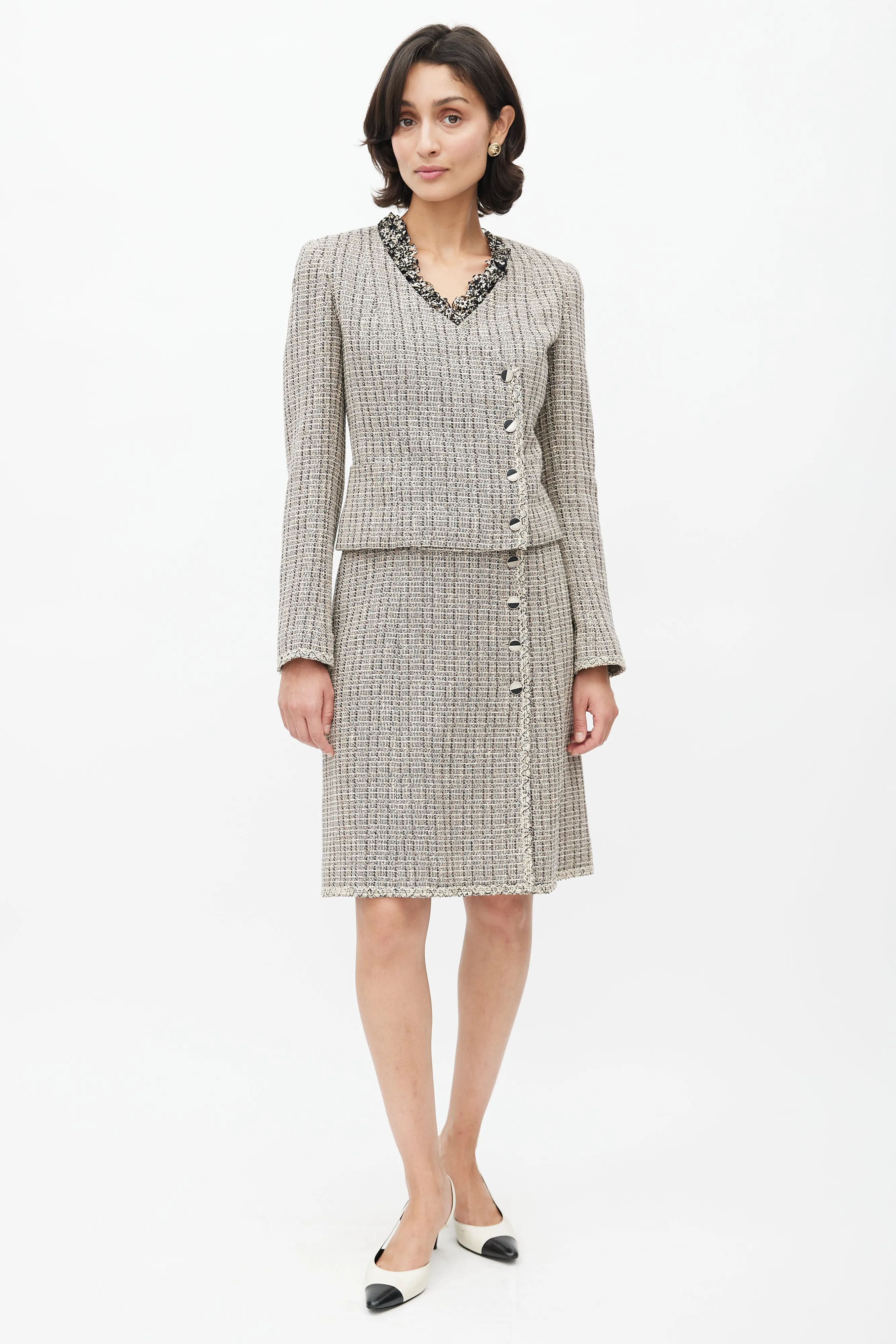 Spring 2003 Black & Cream Tweed Skirt Suit