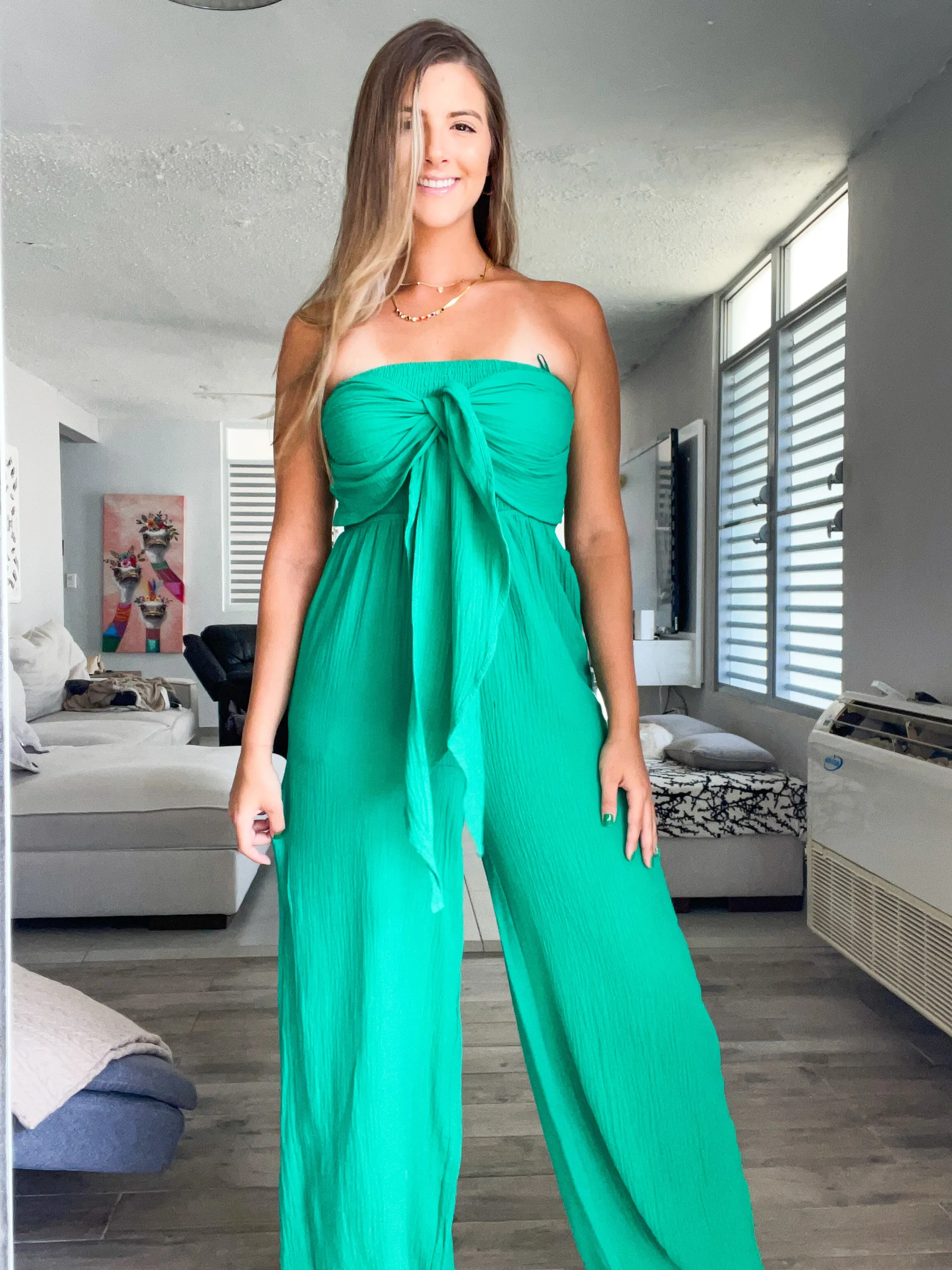 STRAPLESS GAUZE JUMPSUIT