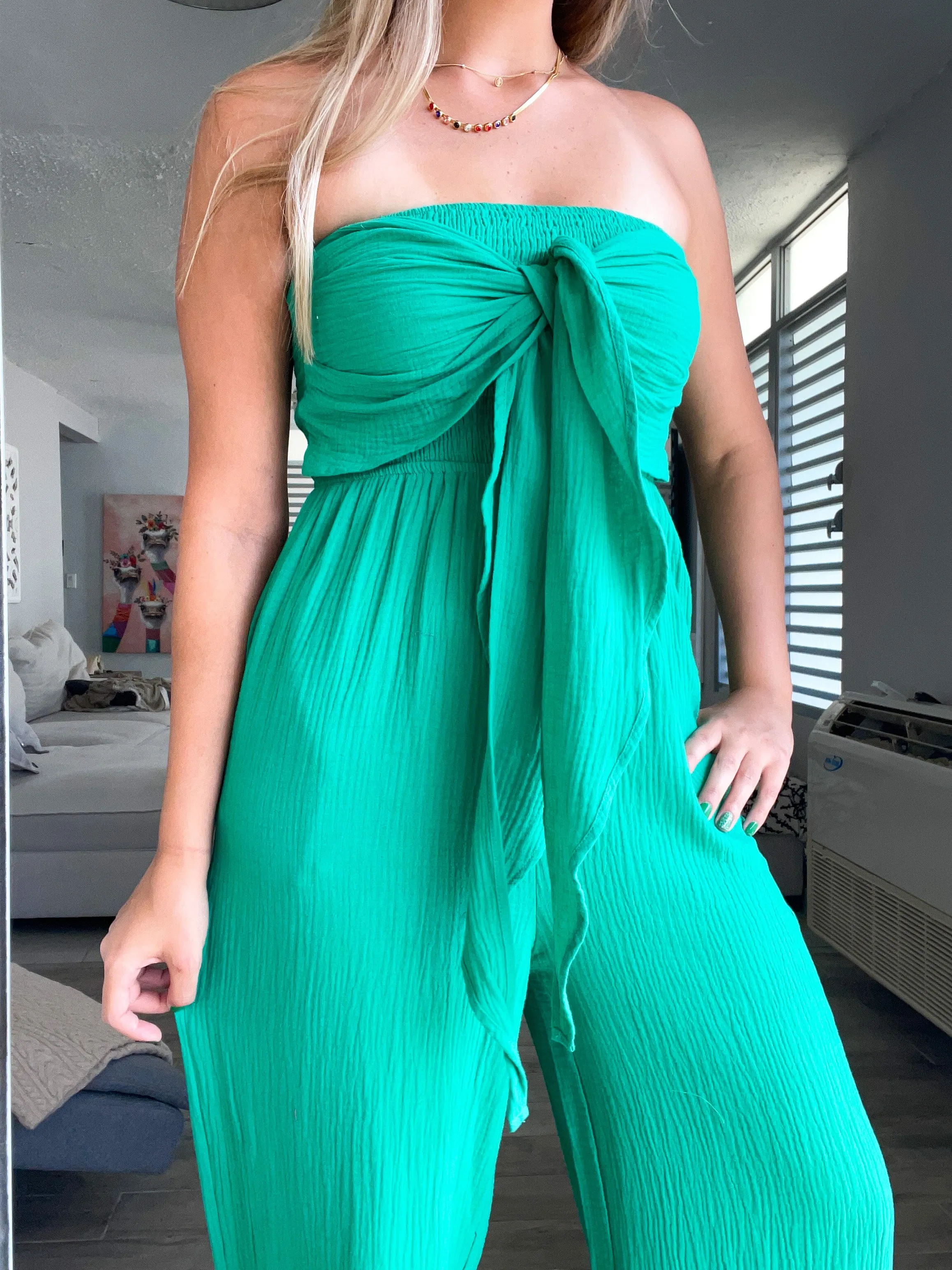 STRAPLESS GAUZE JUMPSUIT