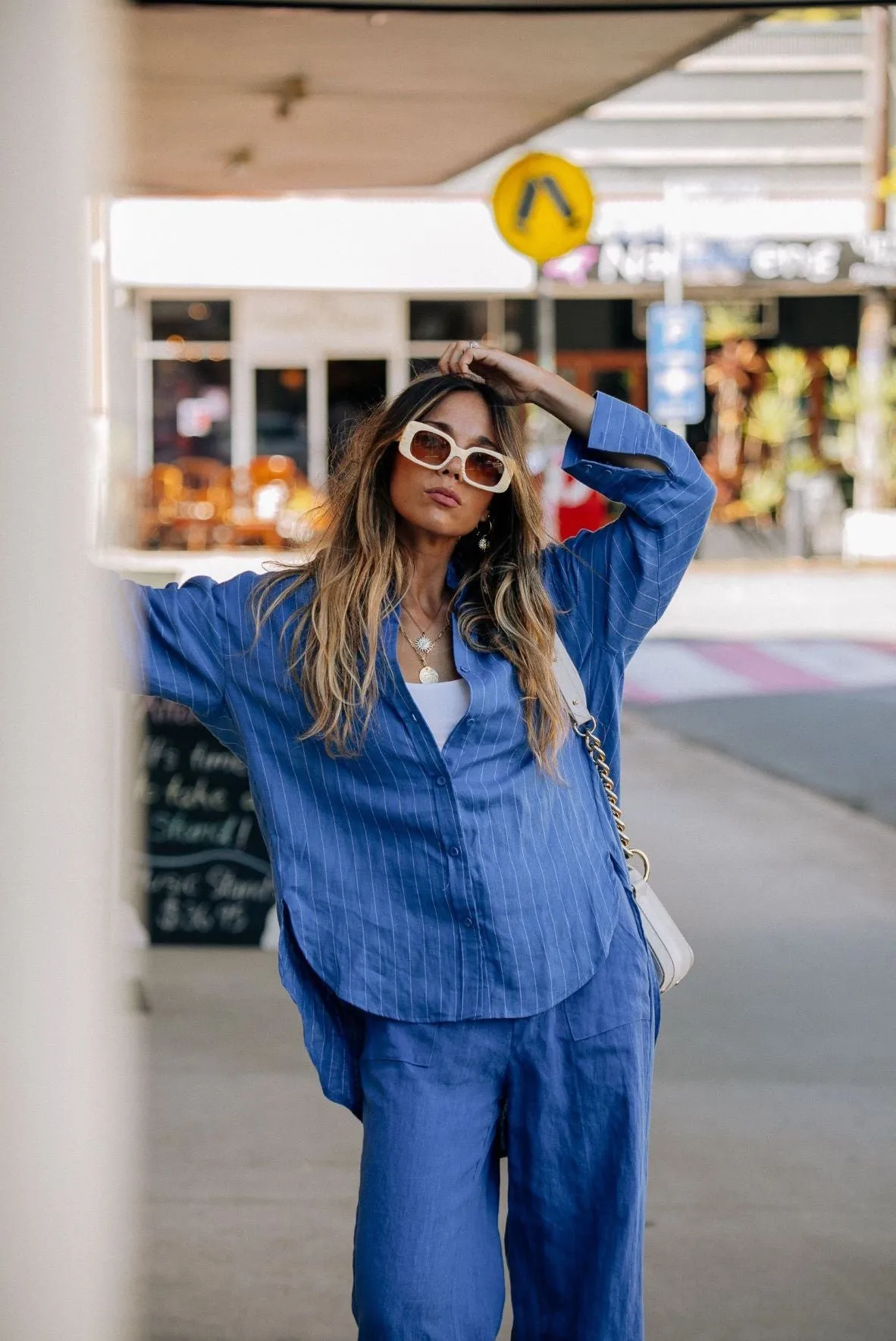 Stripe boyfriend shirt - cobalt blue
