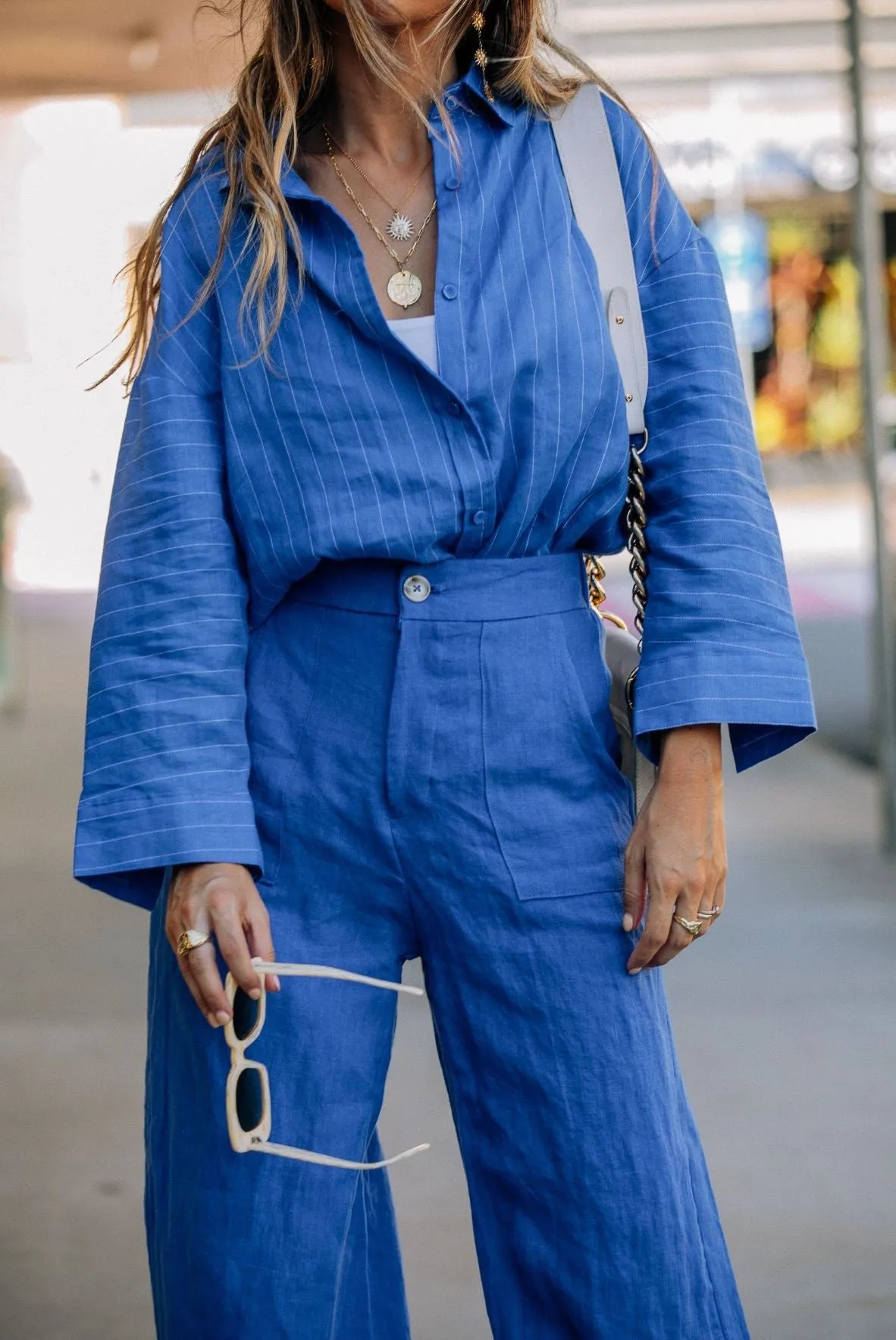 Stripe boyfriend shirt - cobalt blue