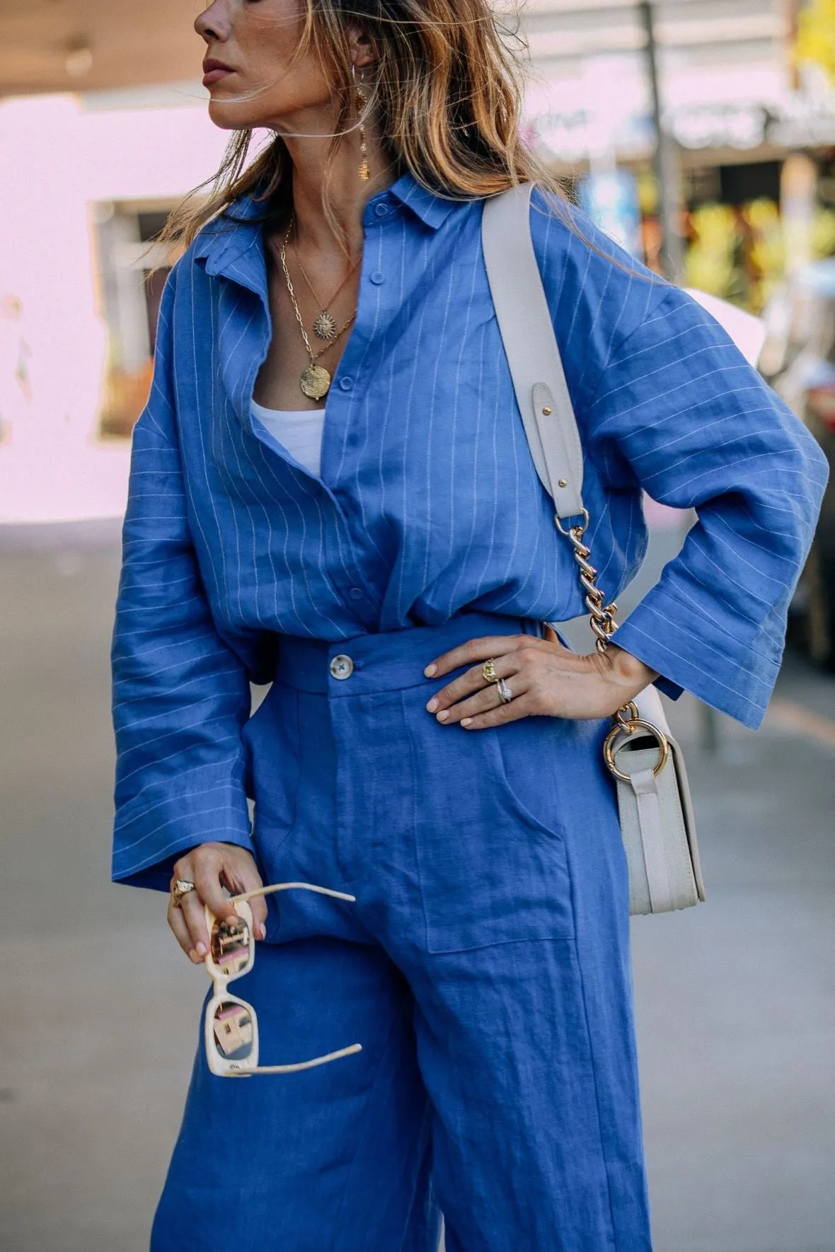 Stripe boyfriend shirt - cobalt blue