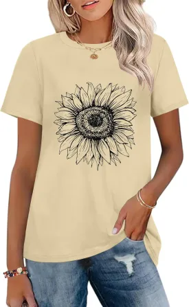 T Shirts for Women Crewneck Short Sleeve Loose Fit Casual Cute Tee Tunic Blouse