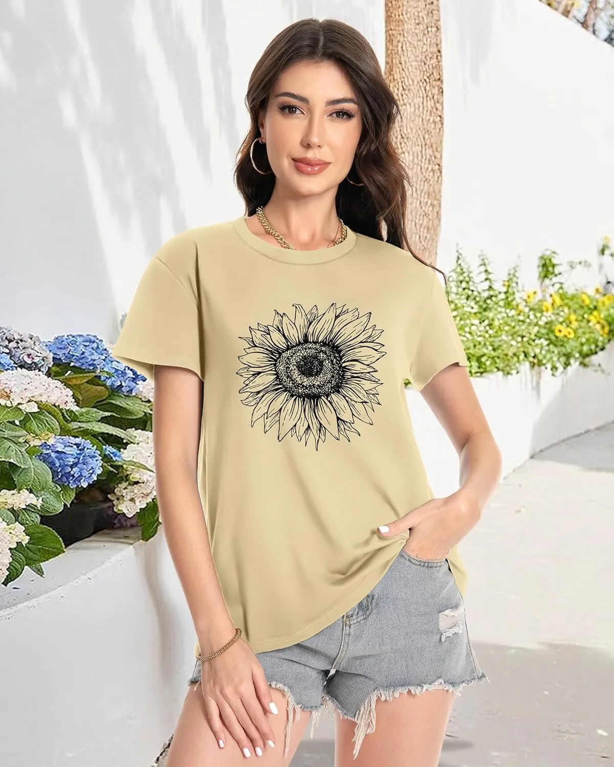 T Shirts for Women Crewneck Short Sleeve Loose Fit Casual Cute Tee Tunic Blouse
