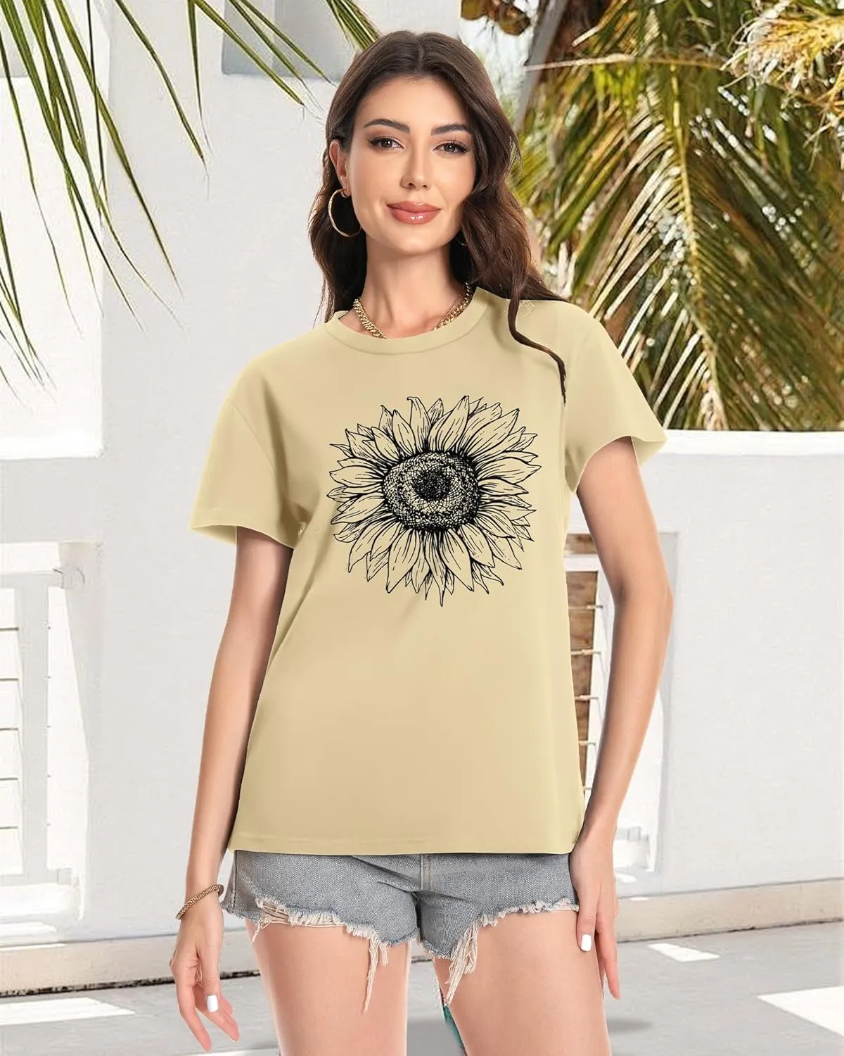 T Shirts for Women Crewneck Short Sleeve Loose Fit Casual Cute Tee Tunic Blouse