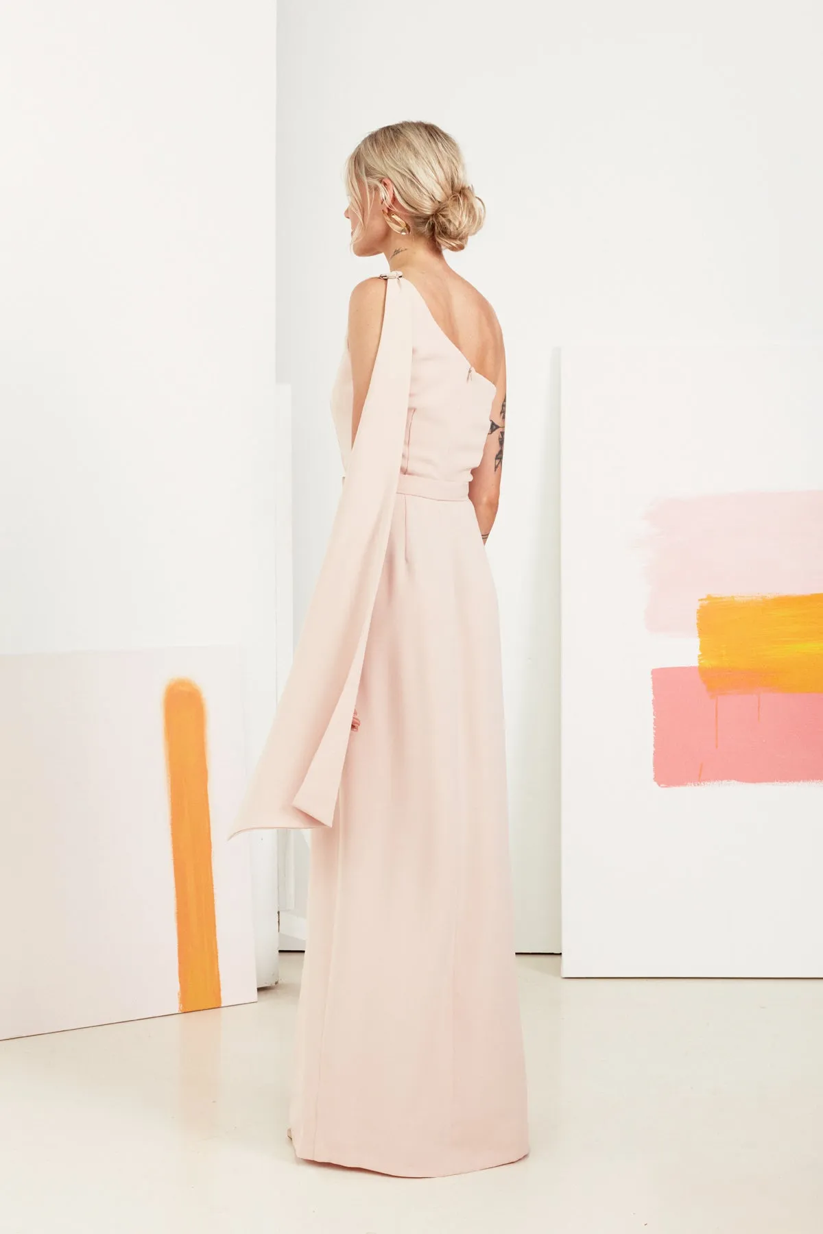 TOSKA pastel pink one shoulder maxi dress