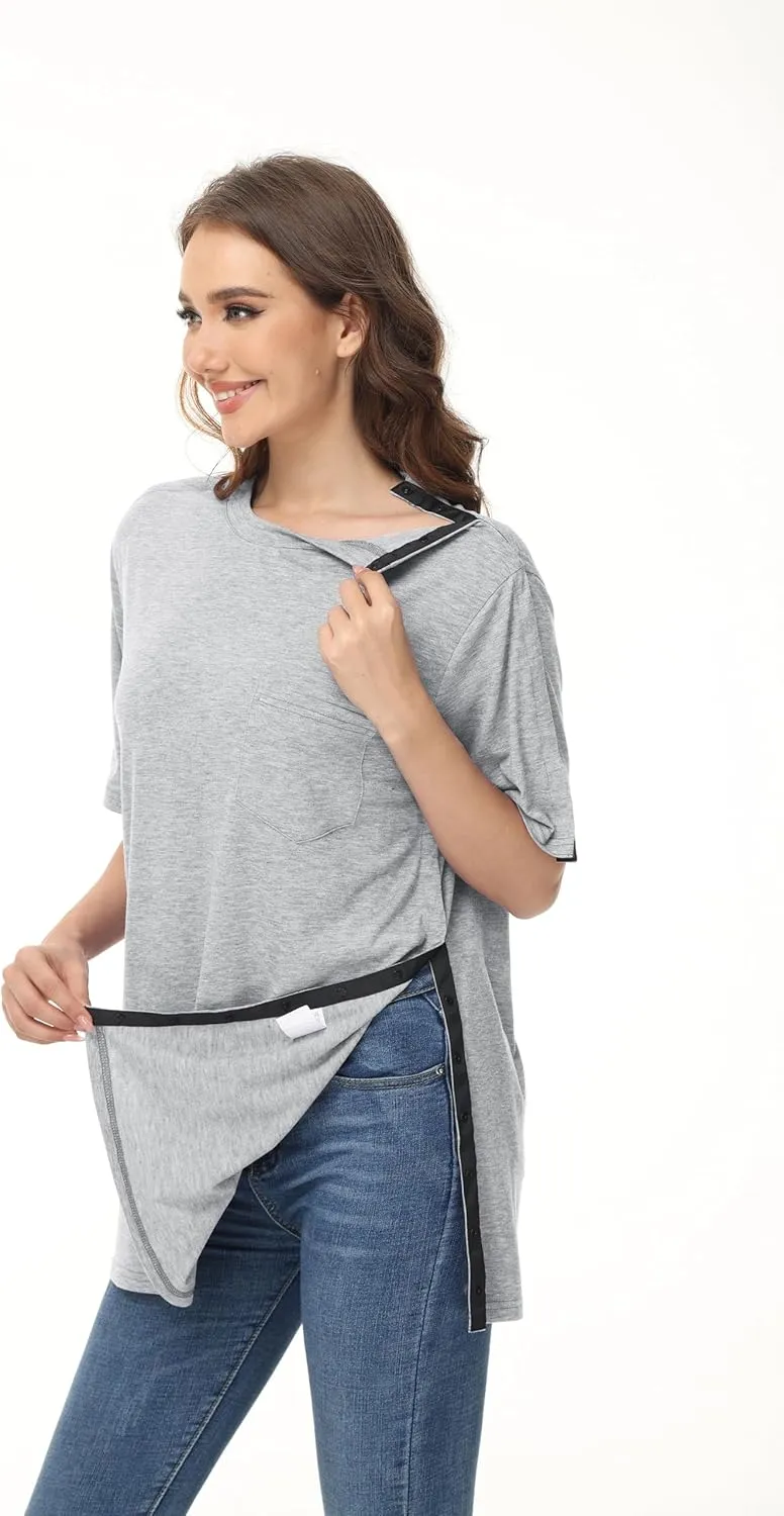 Unisex Post Shoulder Surgery Shirts After Rotator Cuff Surgery Shirt Snap Tearaway Shirts Chemo Port Adaptive Clothing