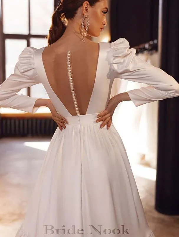 V Neck Illusion Back  A Line Princess Wedding Dress