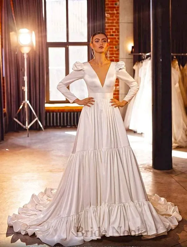 V Neck Illusion Back  A Line Princess Wedding Dress
