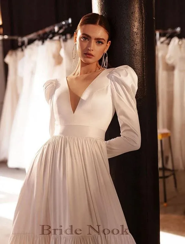 V Neck Illusion Back  A Line Princess Wedding Dress