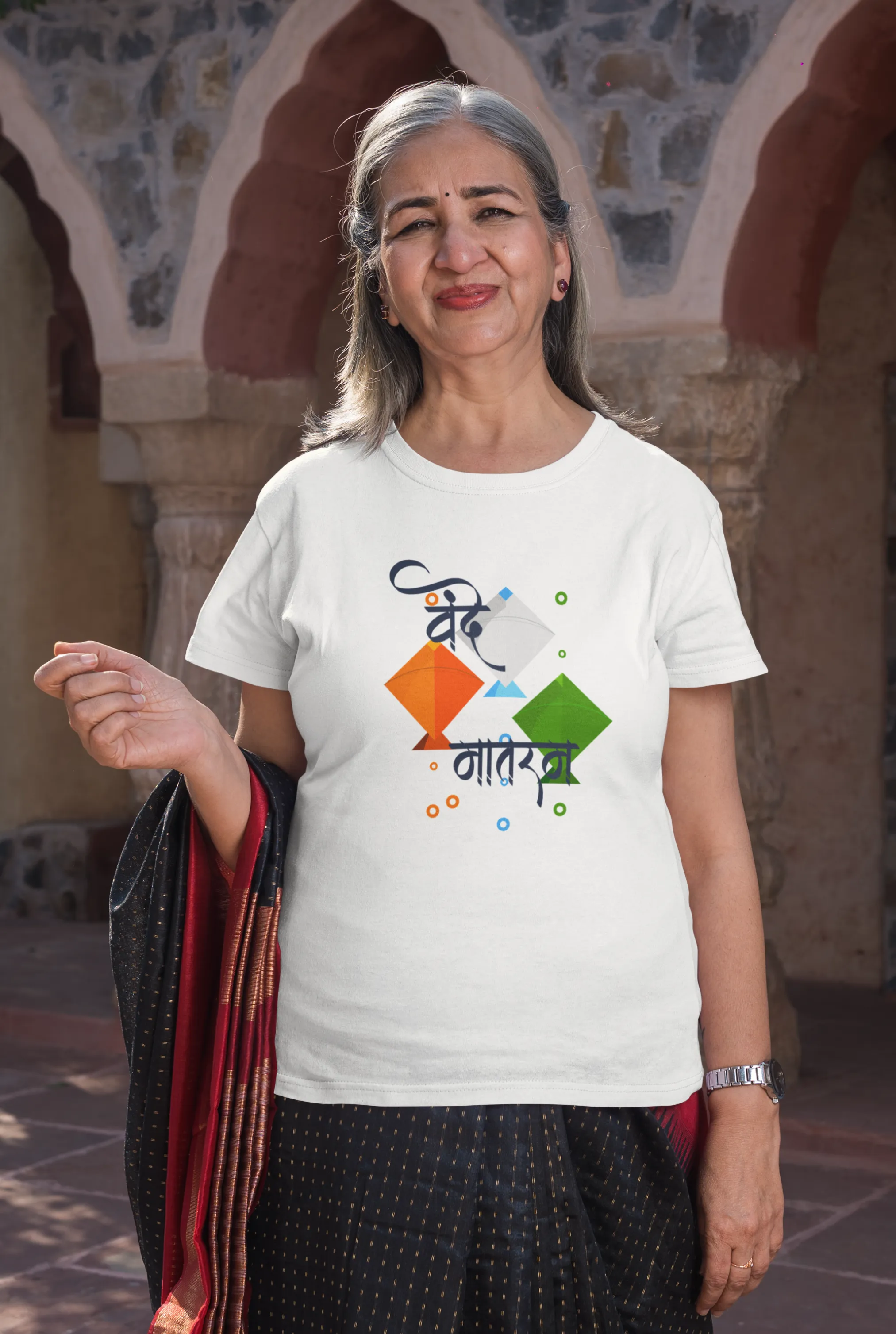 Vande Mataram White Printed T-shirt for women