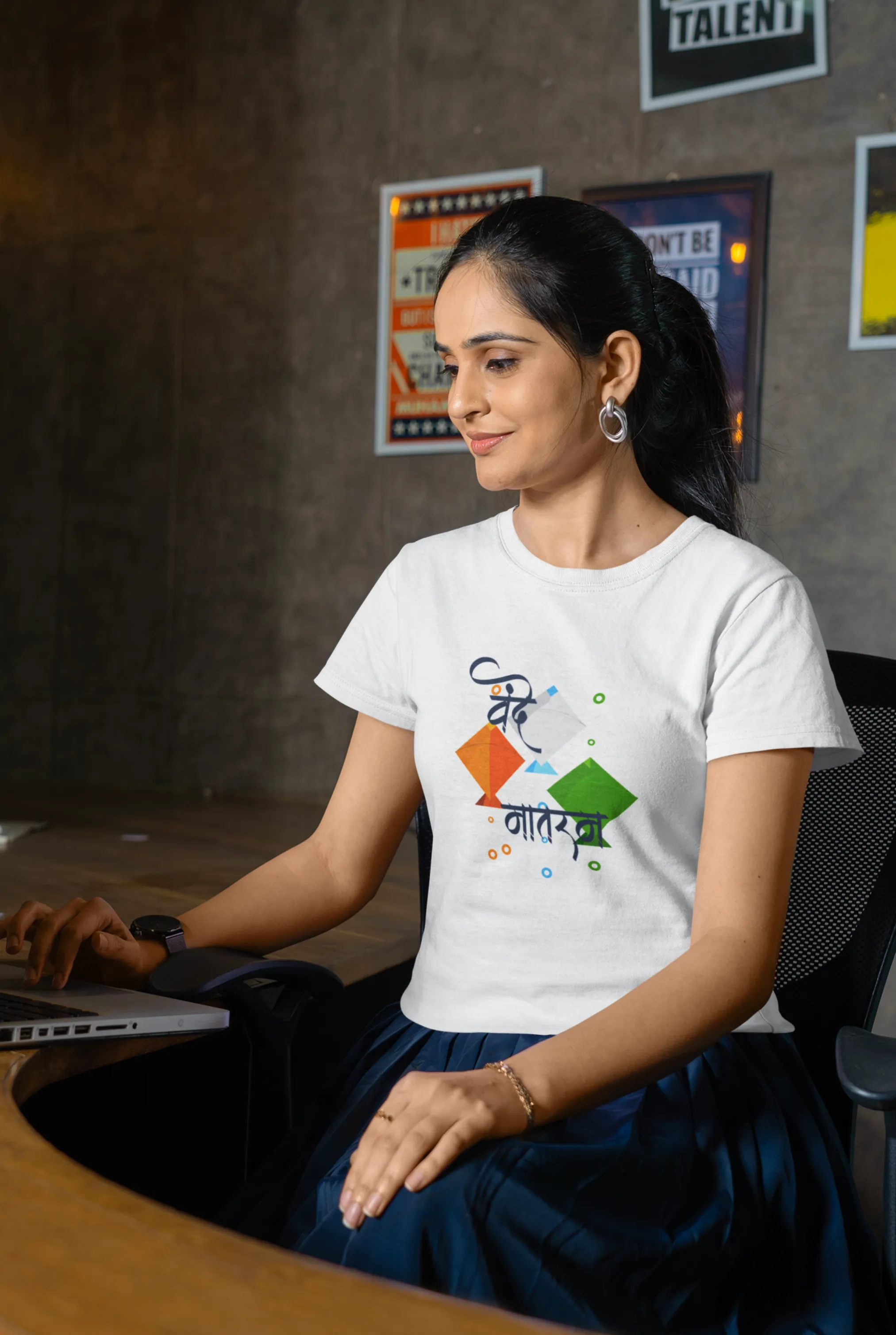 Vande Mataram White Printed T-shirt for women
