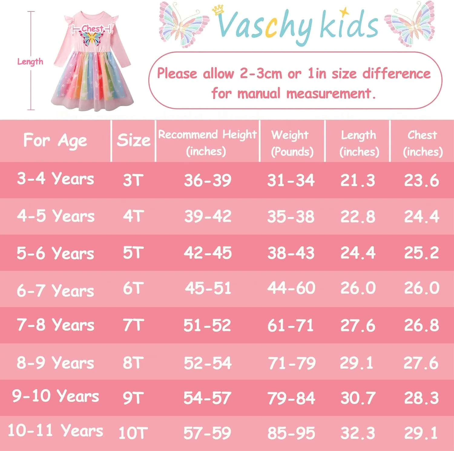 VASCHY Cute Girls Casual Autumn Spring Long-Sleeve Outfit, Toddler/Big Kid Girls Clothing Size 3-10T