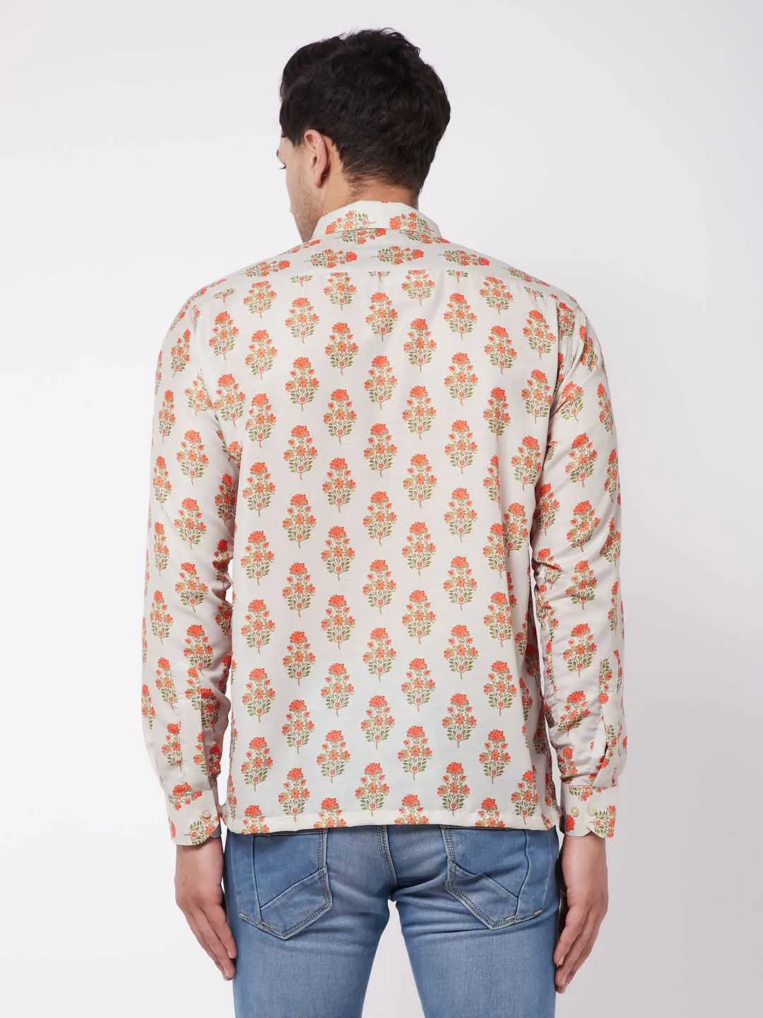 VASTRAMAY Men's Multicolor-Base-Beige Ethnic Shirt