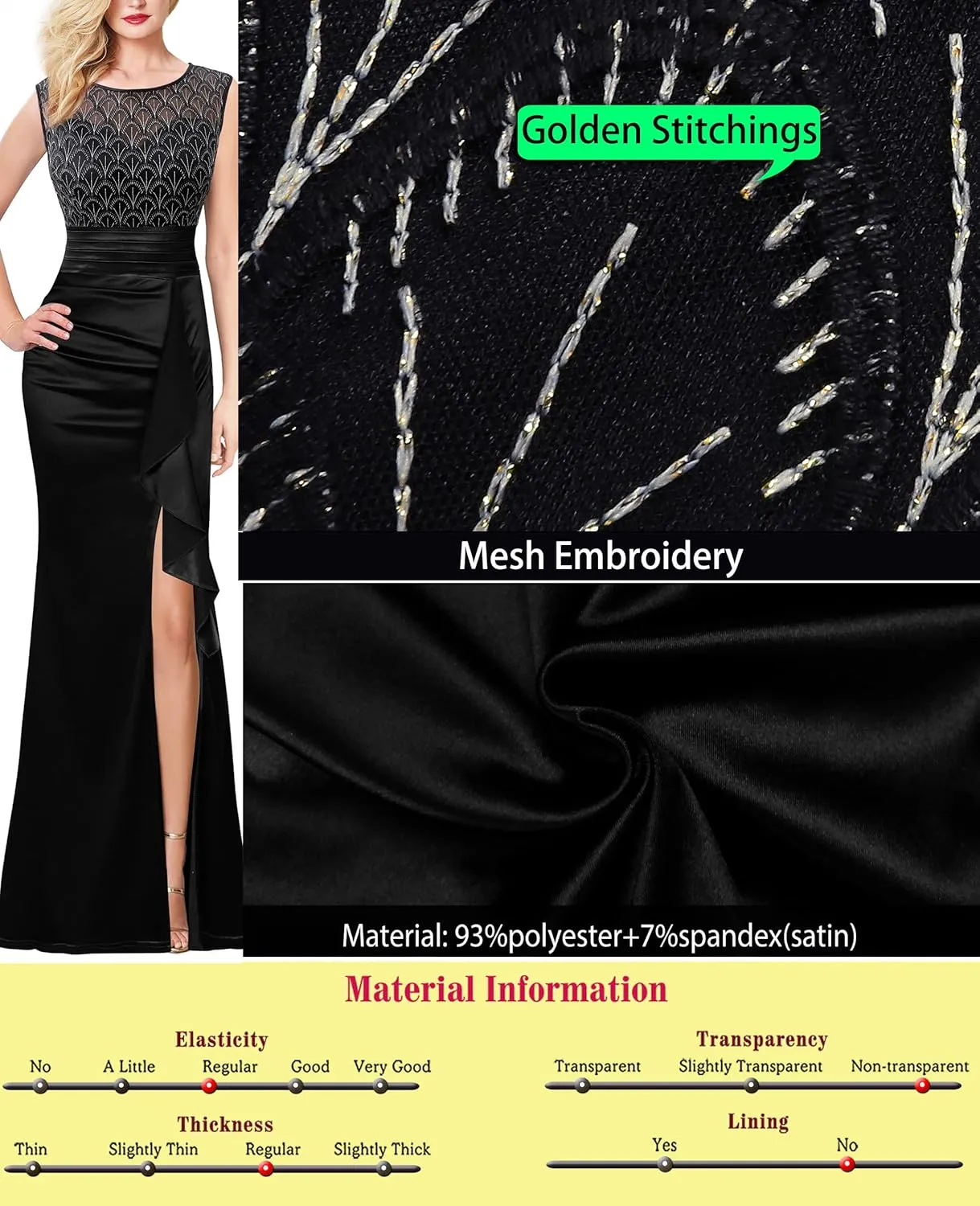 VFSHOW Womens Formal Ruched Ruffles Evening Prom Wedding Party Maxi Dress
