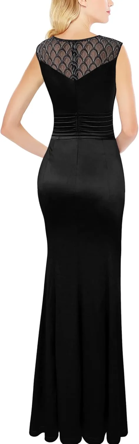 VFSHOW Womens Formal Ruched Ruffles Evening Prom Wedding Party Maxi Dress