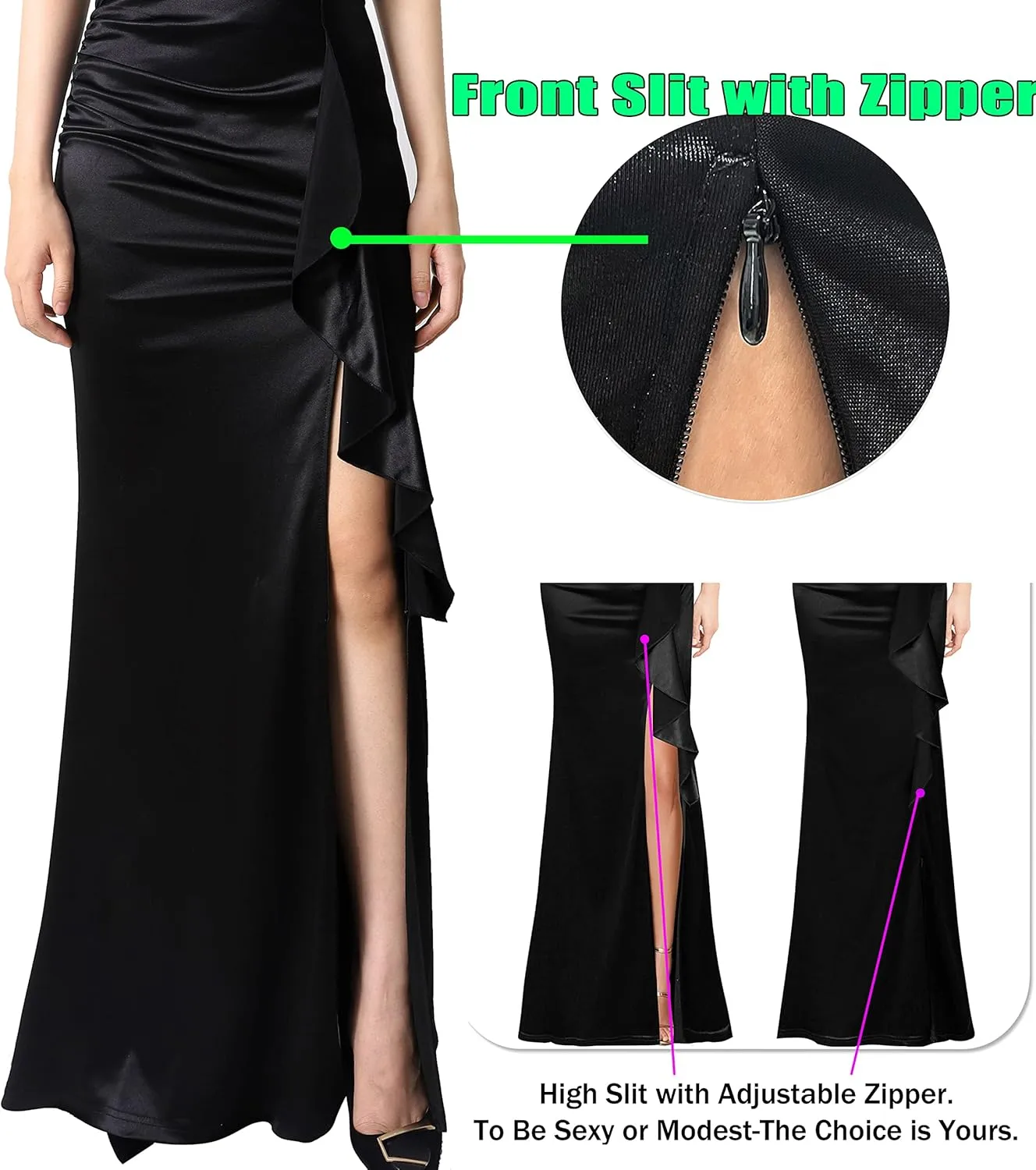 VFSHOW Womens Formal Ruched Ruffles Evening Prom Wedding Party Maxi Dress