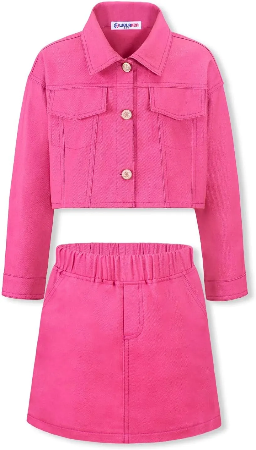 WELAKEN Denim Skirt Sets for Girls Kids & Teen (Jean Jacket   Mini Skirts) II Girl's Clothing Sets