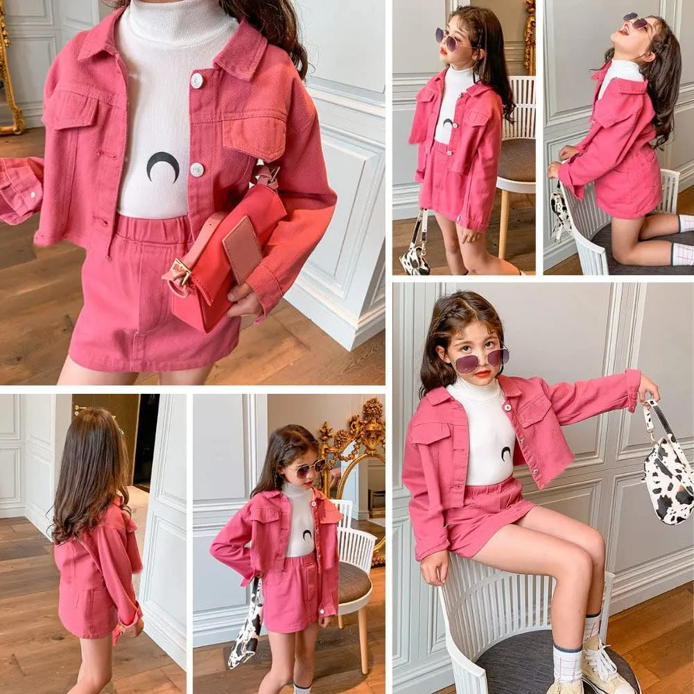 WELAKEN Denim Skirt Sets for Girls Kids & Teen (Jean Jacket   Mini Skirts) II Girl's Clothing Sets