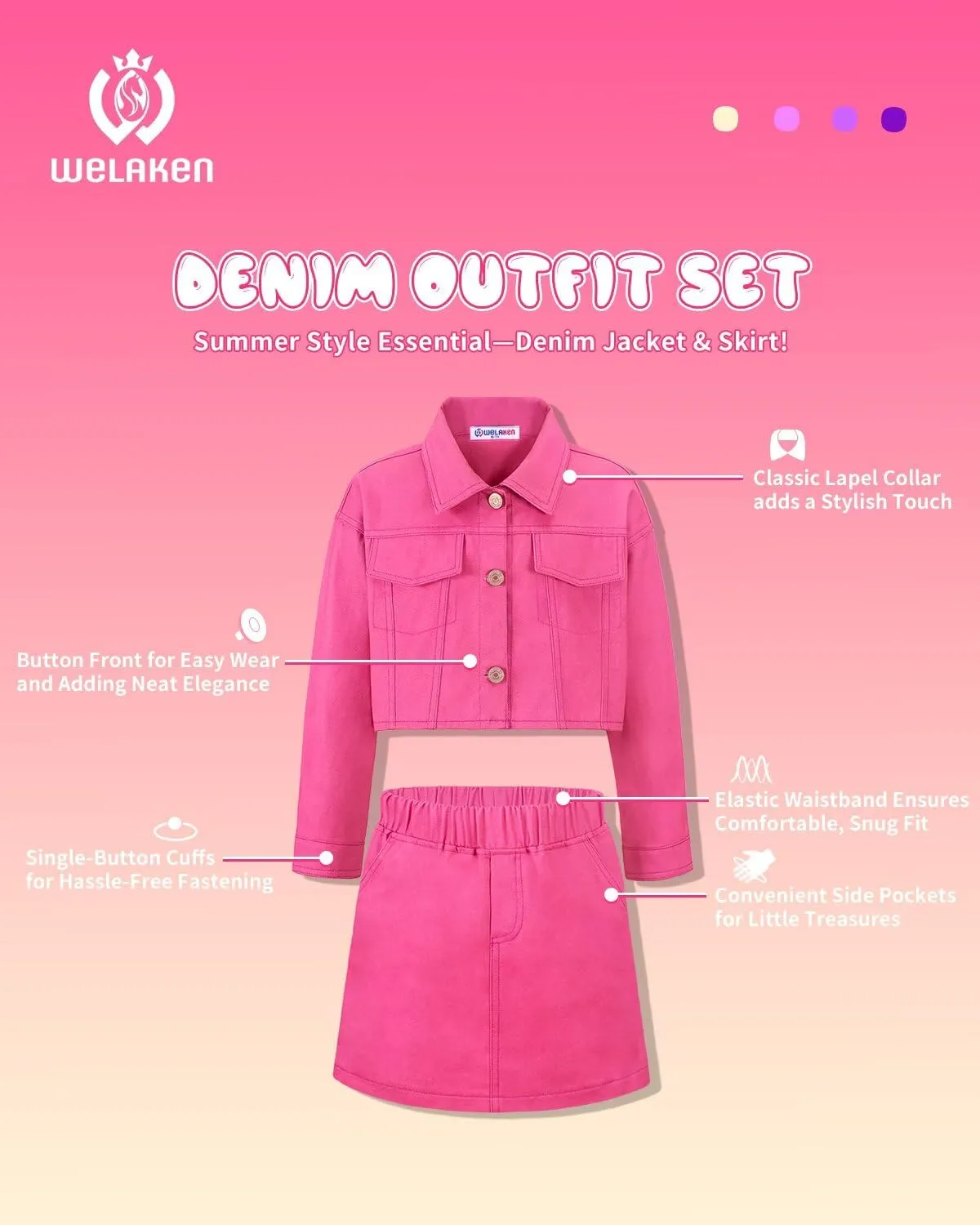 WELAKEN Denim Skirt Sets for Girls Kids & Teen (Jean Jacket   Mini Skirts) II Girl's Clothing Sets
