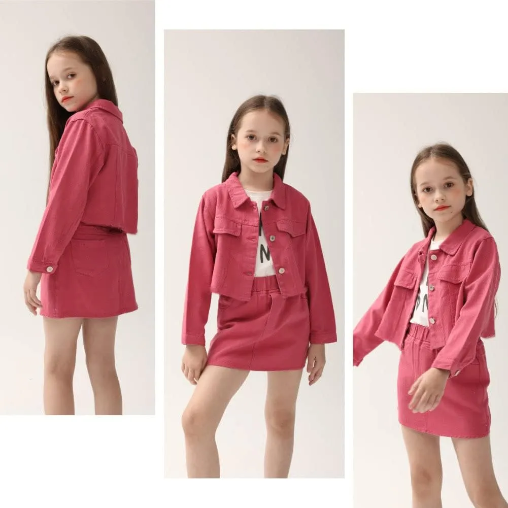 WELAKEN Denim Skirt Sets for Girls Kids & Teen (Jean Jacket   Mini Skirts) II Girl's Clothing Sets