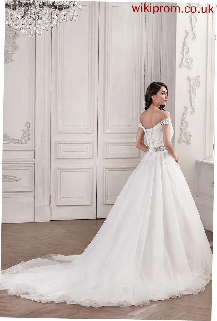 With Beading Sheila Wedding Dresses Dress Tulle Wedding Train Sequins Cathedral Ball-Gown/Princess