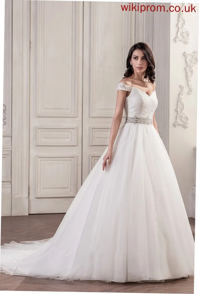With Beading Sheila Wedding Dresses Dress Tulle Wedding Train Sequins Cathedral Ball-Gown/Princess