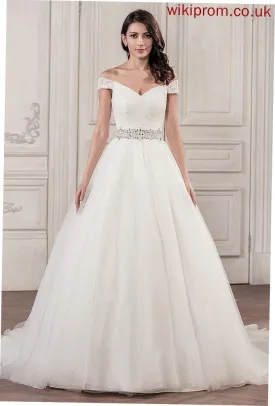 With Beading Sheila Wedding Dresses Dress Tulle Wedding Train Sequins Cathedral Ball-Gown/Princess