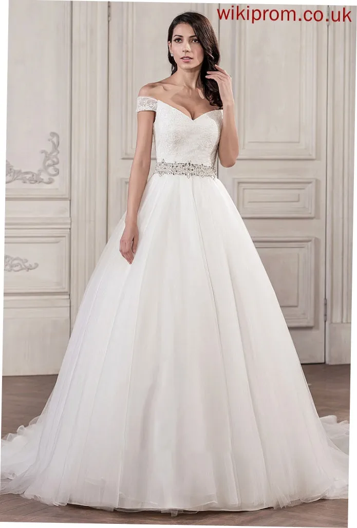 With Beading Sheila Wedding Dresses Dress Tulle Wedding Train Sequins Cathedral Ball-Gown/Princess
