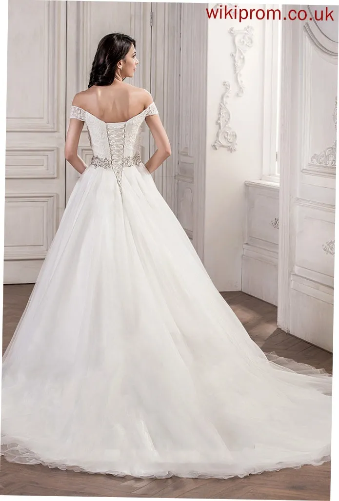 With Beading Sheila Wedding Dresses Dress Tulle Wedding Train Sequins Cathedral Ball-Gown/Princess