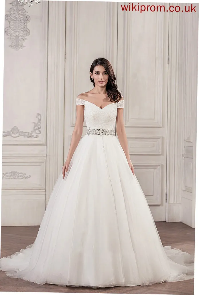 With Beading Sheila Wedding Dresses Dress Tulle Wedding Train Sequins Cathedral Ball-Gown/Princess