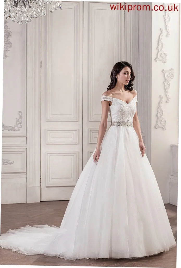 With Beading Sheila Wedding Dresses Dress Tulle Wedding Train Sequins Cathedral Ball-Gown/Princess